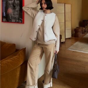 Sezane Fred Jacket, Reversible, Beige Ecru Tiles